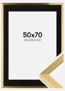 Ramme Selection Guld 50x70 cm - Passepartout Sort 42x59,4 cm (A2)