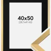 Ramme Selection Guld 40x50 cm - Passepartout Sort 29,7x42 cm (A3)