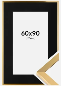 Ramme Selection Guld 60x90 cm - Passepartout Sort 40x70 cm