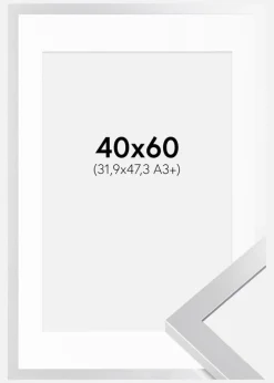 Ramme Selection Sølv 40x60 cm - Passepartout Hvid 32,9x48,3 cm (A3+)