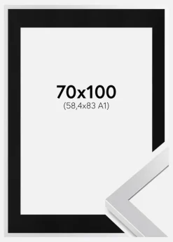 Ramme Selection Sølv 70x100 cm - Passepartout Sort 59,4x84 cm (A1)