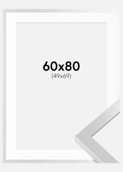 Ramme Selection Sølv 60x80 cm - Passepartout Hvid 50x70 cm