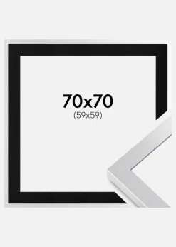 Ramme Selection Sølv 70x70 cm - Passepartout Sort 60x60 cm