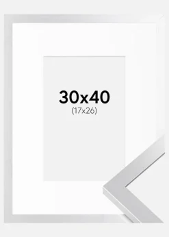 Ramme Selection Sølv 30x40 cm - Passepartout Hvid 18x27 cm