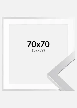 Ramme Selection Sølv 70x70 cm - Passepartout Hvid 60x60 cm