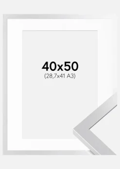 Ramme Selection Sølv 40x50 cm - Passepartout Hvid 29,7x42 cm (A3)