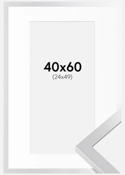Ramme Selection Sølv 40x60 cm - Passepartout Hvid 25x50 cm