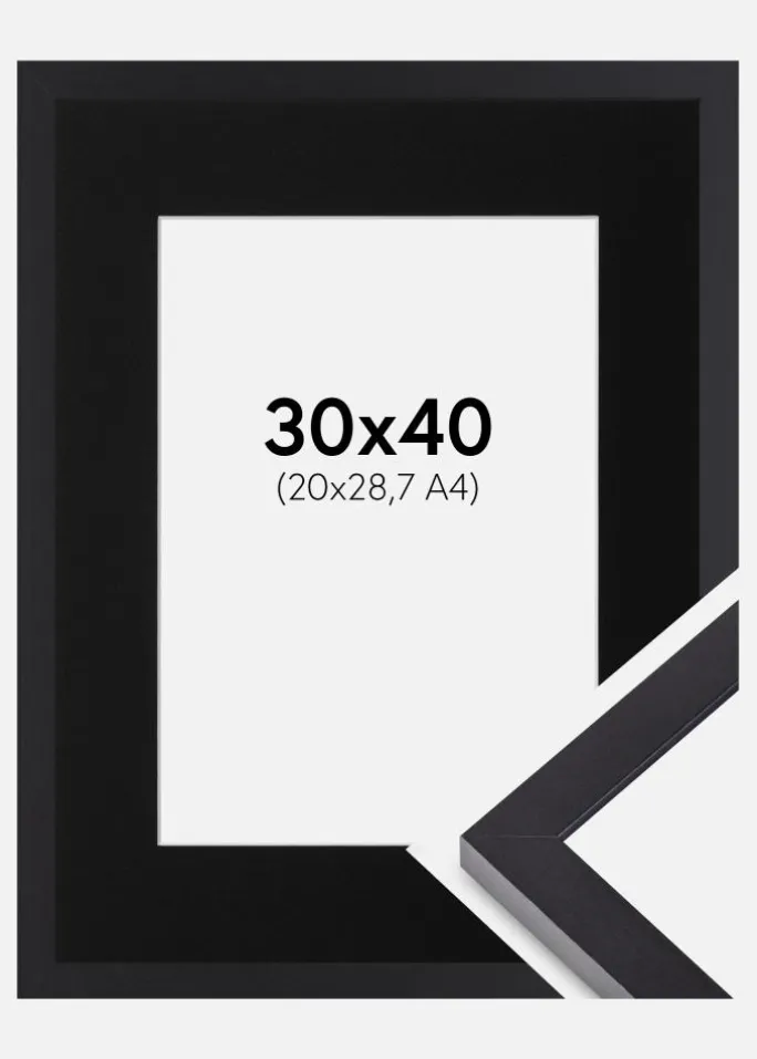 Ramme Selection Sort 30x40 cm - Passepartout Sort 21x29,7 cm (A4)