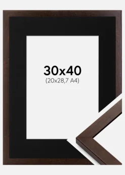 Ramme Selection Valnød 30x40 cm - Passepartout Sort 21x29,7 cm (A4)