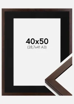 Ramme Selection Valnød 40x50 cm - Passepartout Sort 29,7x42 cm (A3)