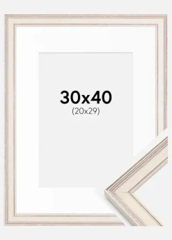 Ramme Shabby Chic Hvid 30x40 cm - Passepartout Hvid 21x30 cm