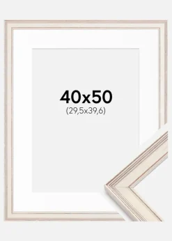 Ramme Shabby Chic Hvid 40x50 cm - Passepartout Hvid 12x16 inches