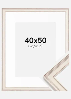 Ramme Shabby Chic Hvid 40x50 cm - Passepartout Hvid 27,5x37 cm