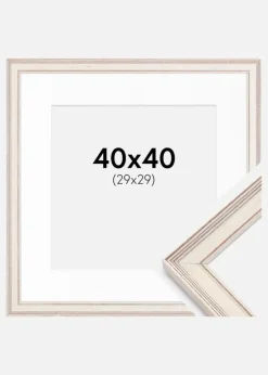Ramme Shabby Chic Hvid 40x40 cm - Passepartout Hvid 30x30 cm