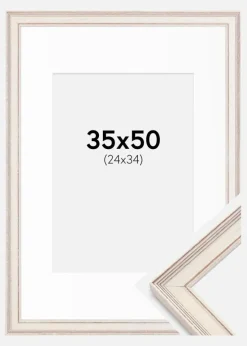 Ramme Shabby Chic Hvid 35x50 cm - Passepartout Hvid 25x35 cm