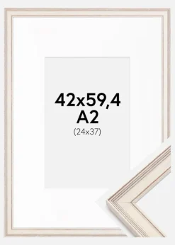 Ramme Shabby Chic Hvid 42x59,4 cm (A2) - Passepartout Hvid 25x38 cm