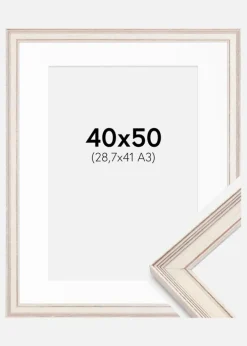 Ramme Shabby Chic Hvid 40x50 cm - Passepartout Hvid 29,7x42 cm (A3)