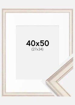 Ramme Shabby Chic Hvid 40x50 cm - Passepartout Hvid 28x35 cm