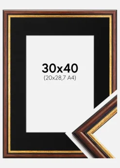 Ramme Siljan Brun 30x40 cm - Passepartout Sort 21x29,7 cm (A4)