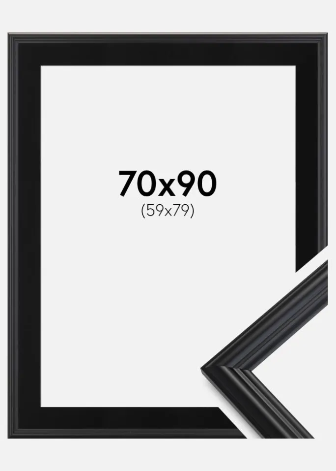 Ramme Siljan Sort 70x90 cm - Passepartout Sort 60x80 cm