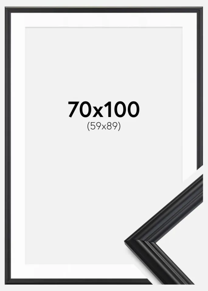 Ramme Siljan Sort 70x100 cm - Passepartout Hvid 60x90 cm