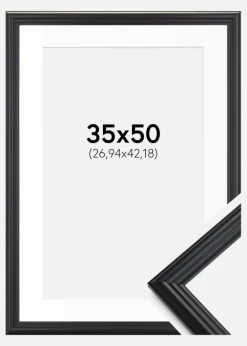 Ramme Siljan Sort 35x50 cm - Passepartout Hvid 11x17 inches