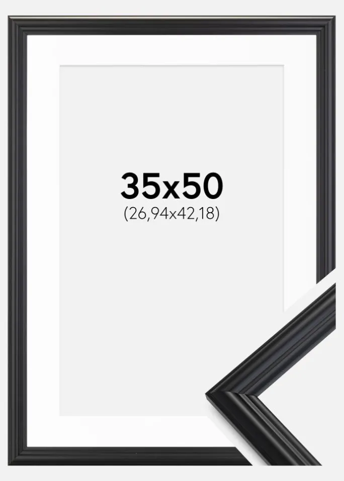 Ramme Siljan Sort 35x50 cm - Passepartout Hvid 11x17 inches
