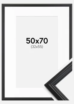 Ramme Siljan Sort 50x70 cm - Passepartout Hvid 33x56 cm