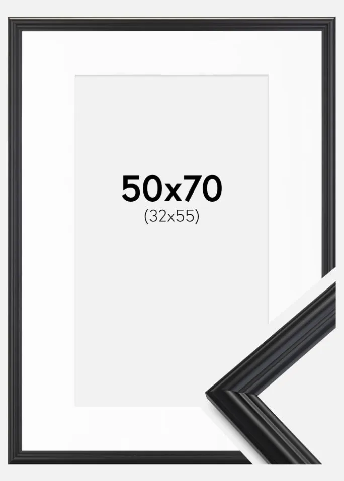 Ramme Siljan Sort 50x70 cm - Passepartout Hvid 33x56 cm