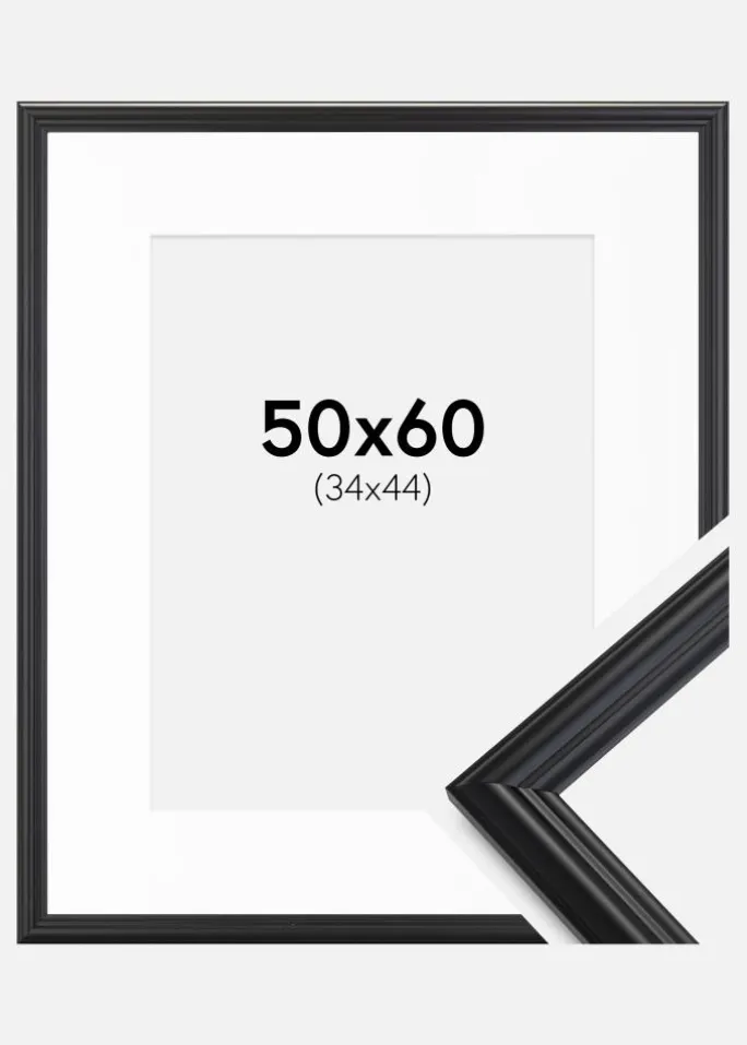 Ramme Siljan Sort 50x60 cm - Passepartout Hvid 35x45 cm