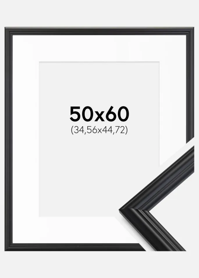 Ramme Siljan Sort 50x60 cm - Passepartout Hvid 14x18 inches