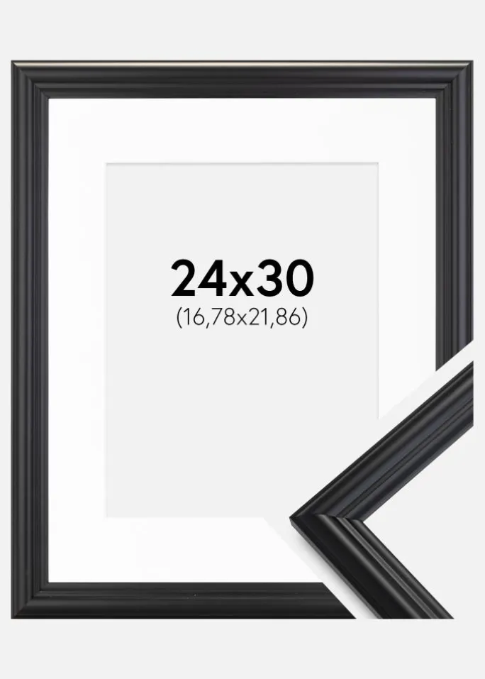 Ramme Siljan Sort 24x30 cm - Passepartout Hvid 7x9 inches