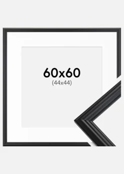 Ramme Siljan Sort 60x60 cm - Passepartout Hvid 45x45 cm