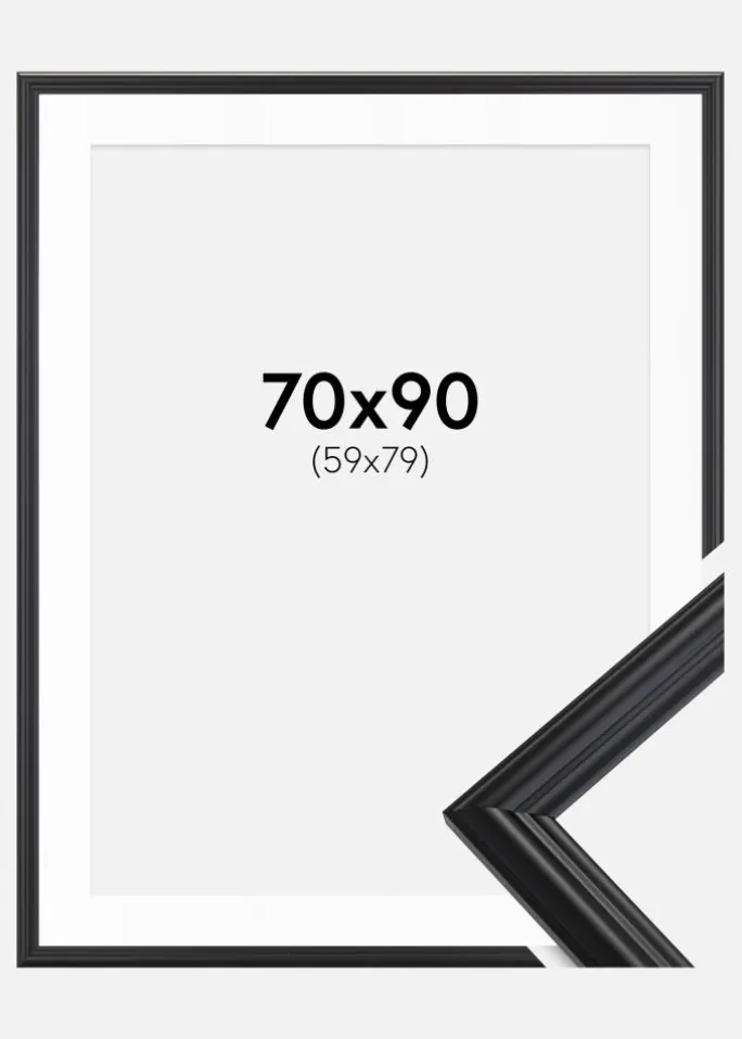 Ramme Siljan Sort 70x90 cm - Passepartout Hvid 60x80 cm