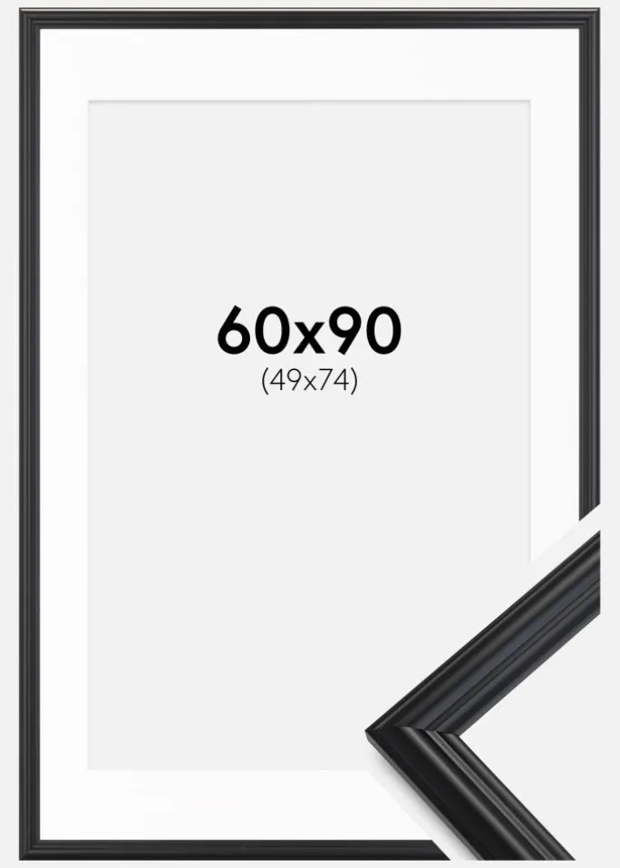 Ramme Siljan Sort 60x90 cm - Passepartout Hvid 50x75 cm