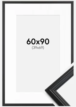 Ramme Siljan Sort 60x90 cm - Passepartout Hvid 40x70 cm
