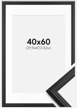 Ramme Siljan Sort 40x60 cm - Passepartout Hvid 32,9x48,3 cm (A3+)