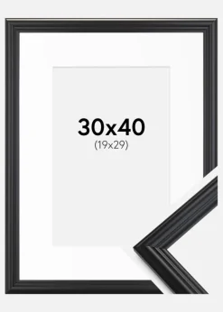 Ramme Siljan Sort 30x40 cm - Passepartout Hvid 20x30 cm