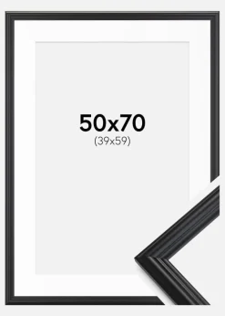 Ramme Siljan Sort 50x70 cm - Passepartout Hvid 40x60 cm