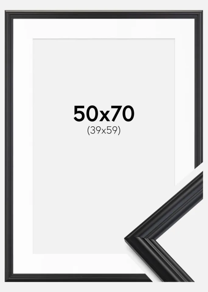 Ramme Siljan Sort 50x70 cm - Passepartout Hvid 40x60 cm