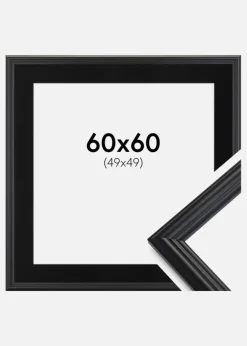 Ramme Siljan Sort 60x60 cm - Passepartout Sort 50x50 cm
