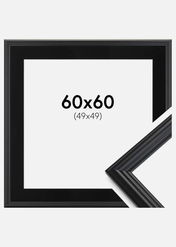 Ramme Siljan Sort 60x60 cm - Passepartout Sort 50x50 cm
