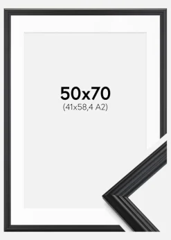 Ramme Siljan Sort 50x70 cm - Passepartout Hvid 42x59,4 cm (A2)