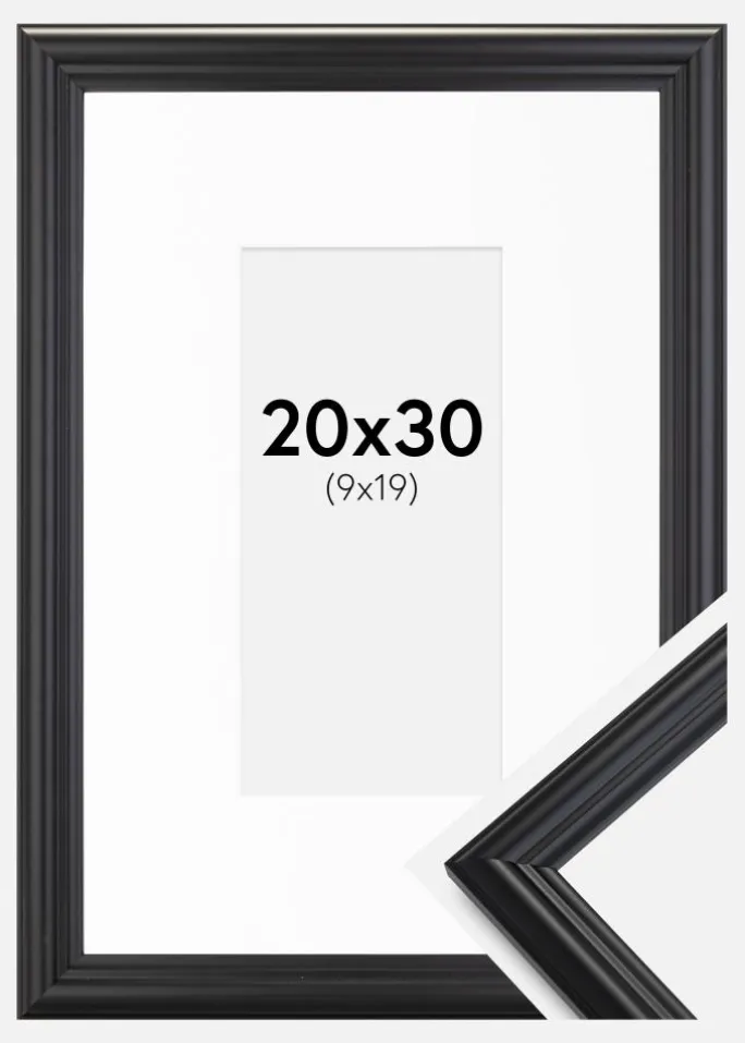 Ramme Siljan Sort 20x30 cm - Passepartout Hvid 10x20 cm