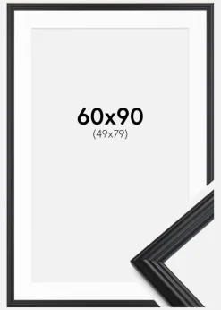 Ramme Siljan Sort 60x90 cm - Passepartout Hvid 50x80 cm