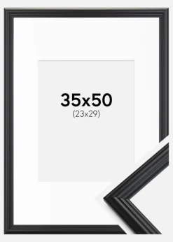 Ramme Siljan Sort 35x50 cm - Passepartout Hvid 24x30 cm