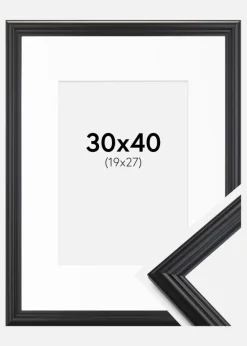 Ramme Siljan Sort 30x40 cm - Passepartout Hvid 20x28 cm