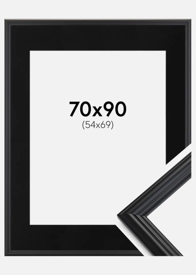 Ramme Siljan Sort 70x90 cm - Passepartout Sort 55x70 cm