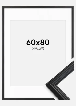 Ramme Siljan Sort 60x80 cm - Passepartout Hvid 50x60 cm