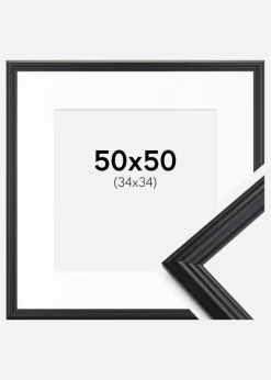 Ramme Siljan Sort 50x50 cm - Passepartout Hvid 35x35 cm